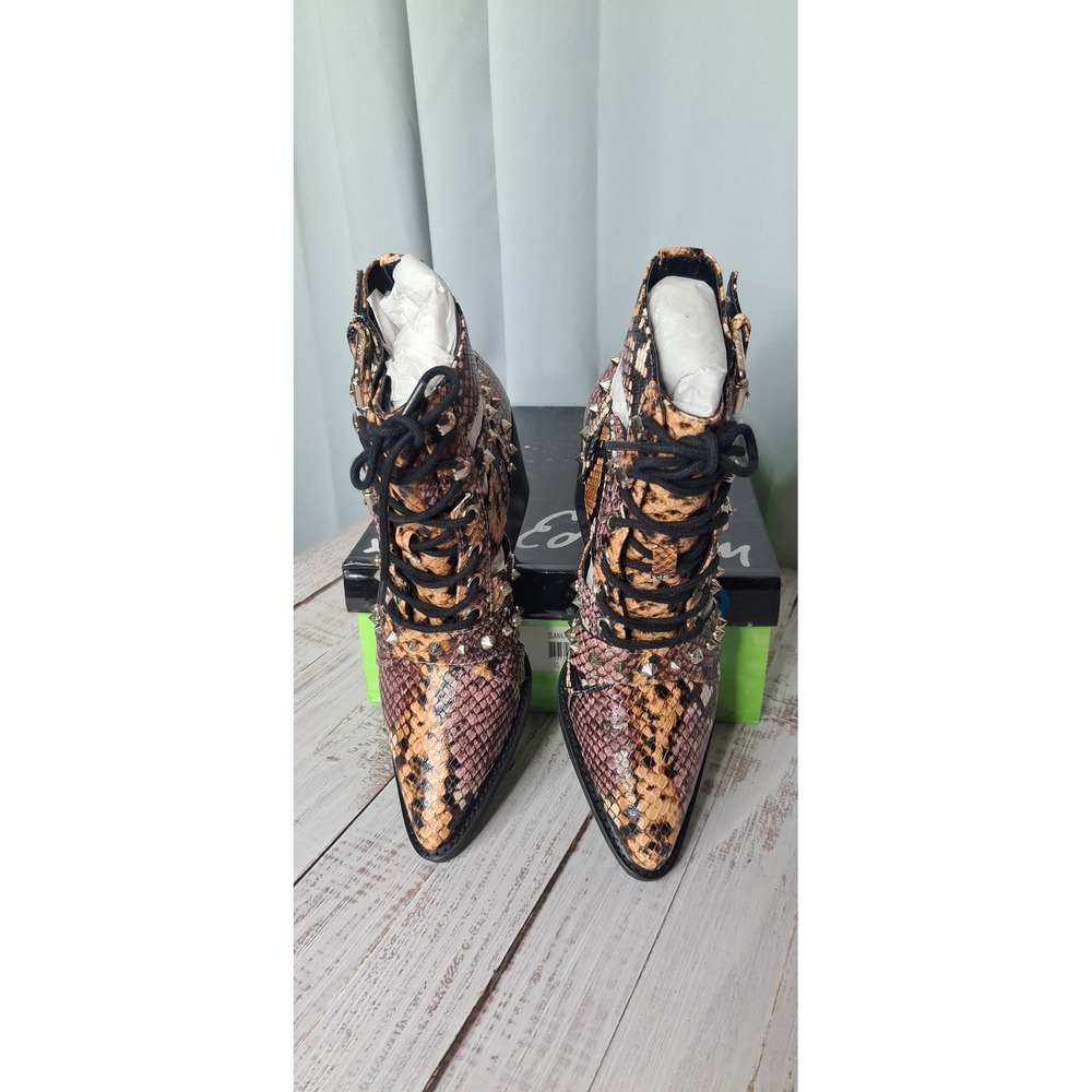 Sam Edelman Elana Snakeskin Studded Cutout Lace Up Ankle Boots Multi 5.5M
